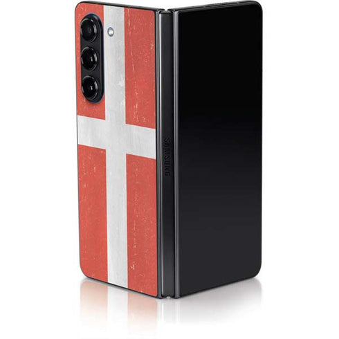 Denmark Flag Distressed Galaxy Z Fold5 5G Skin